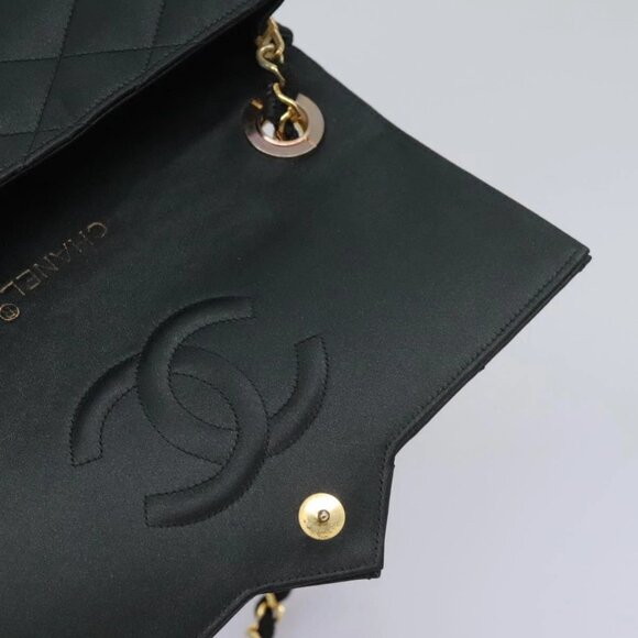 CHANEL Matelasse 23 Single Flap Chain Bag Satin Black Gold CC Auth - Picture 10 of 15